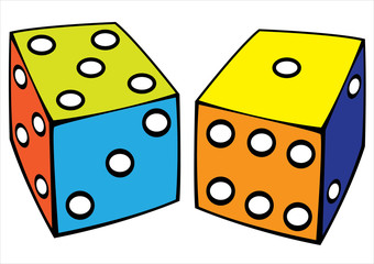 colored dice on white background