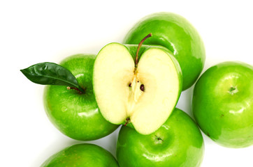 Green apple fruits isolated on white background