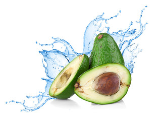 Avocado with water splash