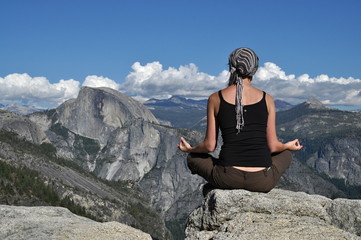 Meditating on a rock in Yosemite