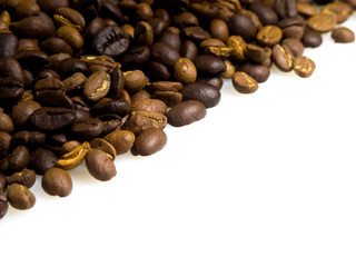 Coffee beans on a white