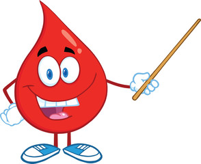 Red Blood Drop Character Holding A Pointer