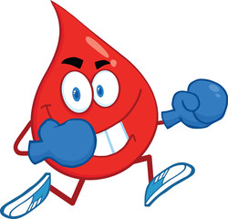 Red Blood Drop Character Running With Boxing Gloves
