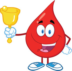 Red Blood Drop Character Waving A Bell For Donation