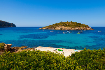 Fototapeta na wymiar Pantaleu Island in Gemec Cove, San Telmo, Mallorca