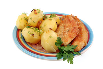 Traditional dinner potatoes with fish