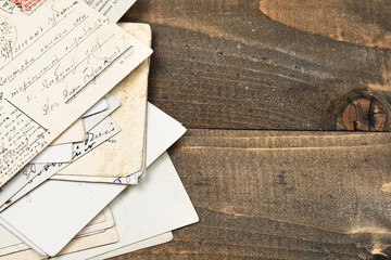 old letters on wooden table