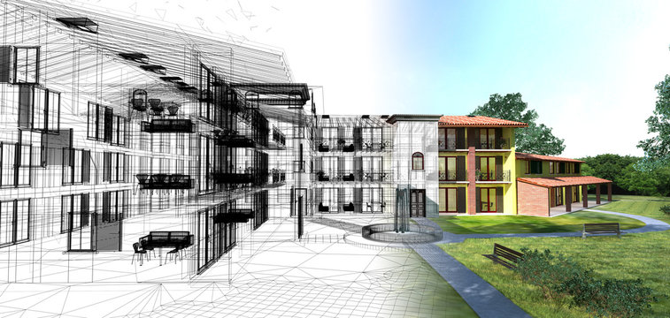 Rendering progetto, esterni, condominio, Appartamento,3d