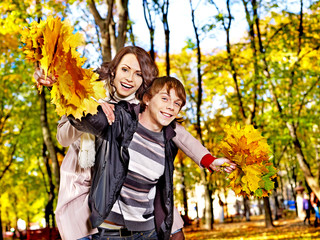 Couple on date autumn outdoor.