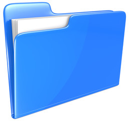 Blue Folder. Open folder with papers. Blue.