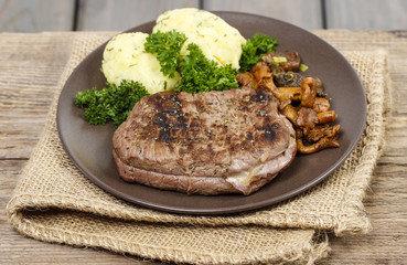 Roasted beef with mushrooms