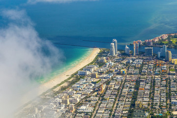 aerial of town and beach of Miami