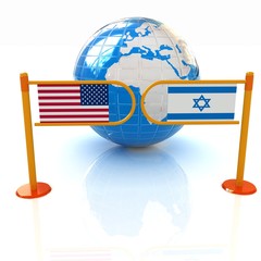 turnstile and flags of America and Syria on a white