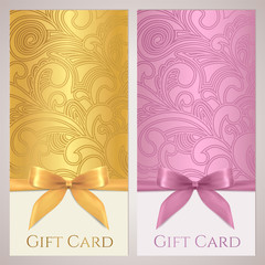 Gift certificate, gift card, Coupon template. Robbon, bow
