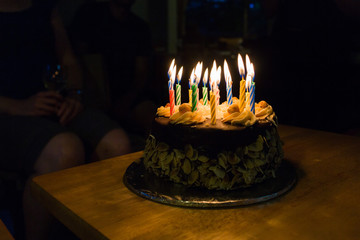birthday cake in dark room