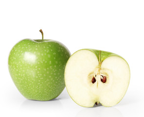 Green apple  on a white