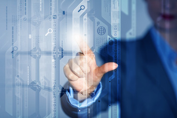 Businessman touching icon