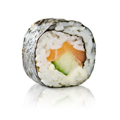 traditional fresh japanese sushi rolls on a white background