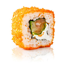 traditional fresh japanese sushi rolls on a white background