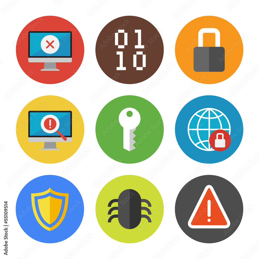 Aufkleber internet security icons set