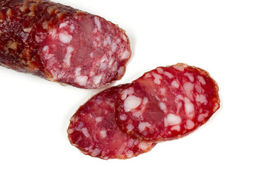 salami slices isolated on white