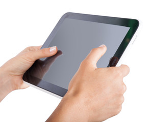 tablet in hands on an isolated