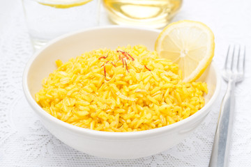 rice with lemon and saffron in the bowl