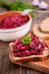 Beet caviar on bread 	Beet caviar on bread