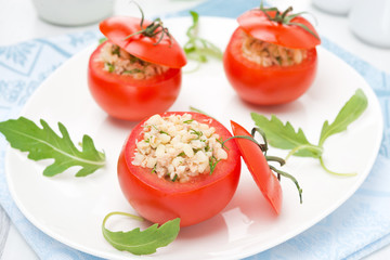tomatoes stuffed with tuna salad and bulgur, horizontal