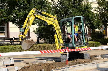 Excavator working in construction