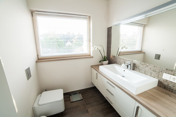 Fototapeta na wymiar Bright bathroom with sink and wc