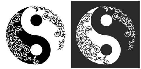Yin yang two pattern symbol isolated on white, vector