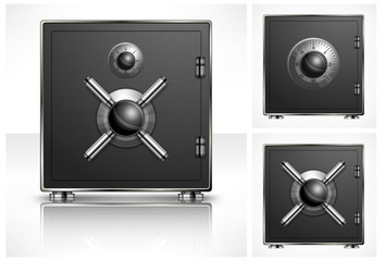 Metal square safe with combination lock, vector illustration