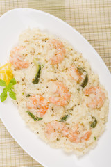 Prawn Risotto Bianco - Prawn risotto in creamy white wine sauce.