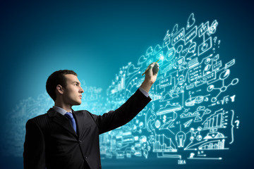 Businessman and media screen