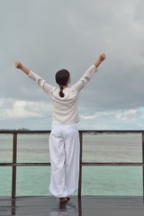 Fototapeta premium young woman relax on cloudy summer day