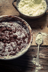 During making homemade chocolate with nuts