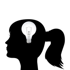 silhouette of a woman's head with a light bulb