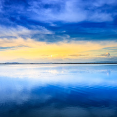 Sunset landscape. Orbetello, Monte Argentario, Tuscany Italy.