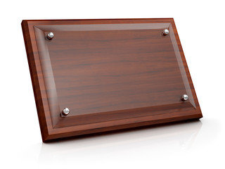 Wood plaque with Glass plate.