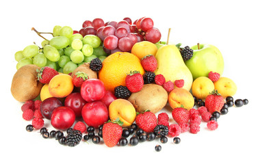 Fresh fruits and berries isolated on white
