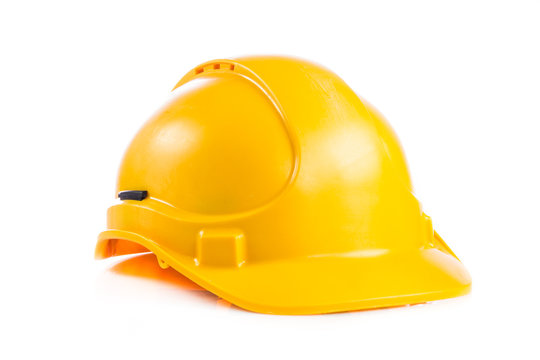 Yellow safety helmet on white background.  hard hat isolated on