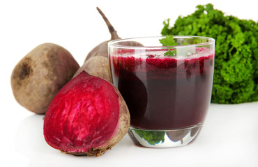 Fresh juice of beets isolated on white