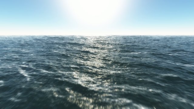 Ocean fly over,high speed animation just above the ocean waves