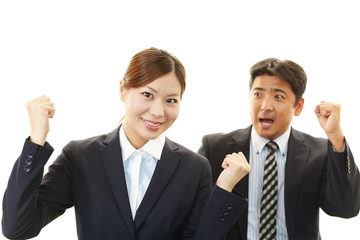 笑顔のビジネスマンとOL