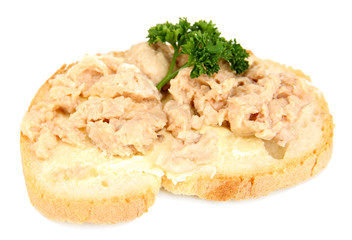 Tasty sandwiches with  cod liver, isolated on white