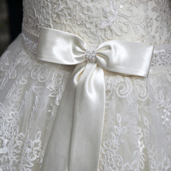 Detail from the back of a white wedding dress