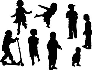 eight child silhouettes on white