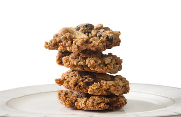 Healthy Oatmeal Chocolate Chip Cookies on White Background.