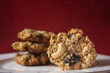 Homemade Oatmeal cookies with Chocolate and Cashew Nut.